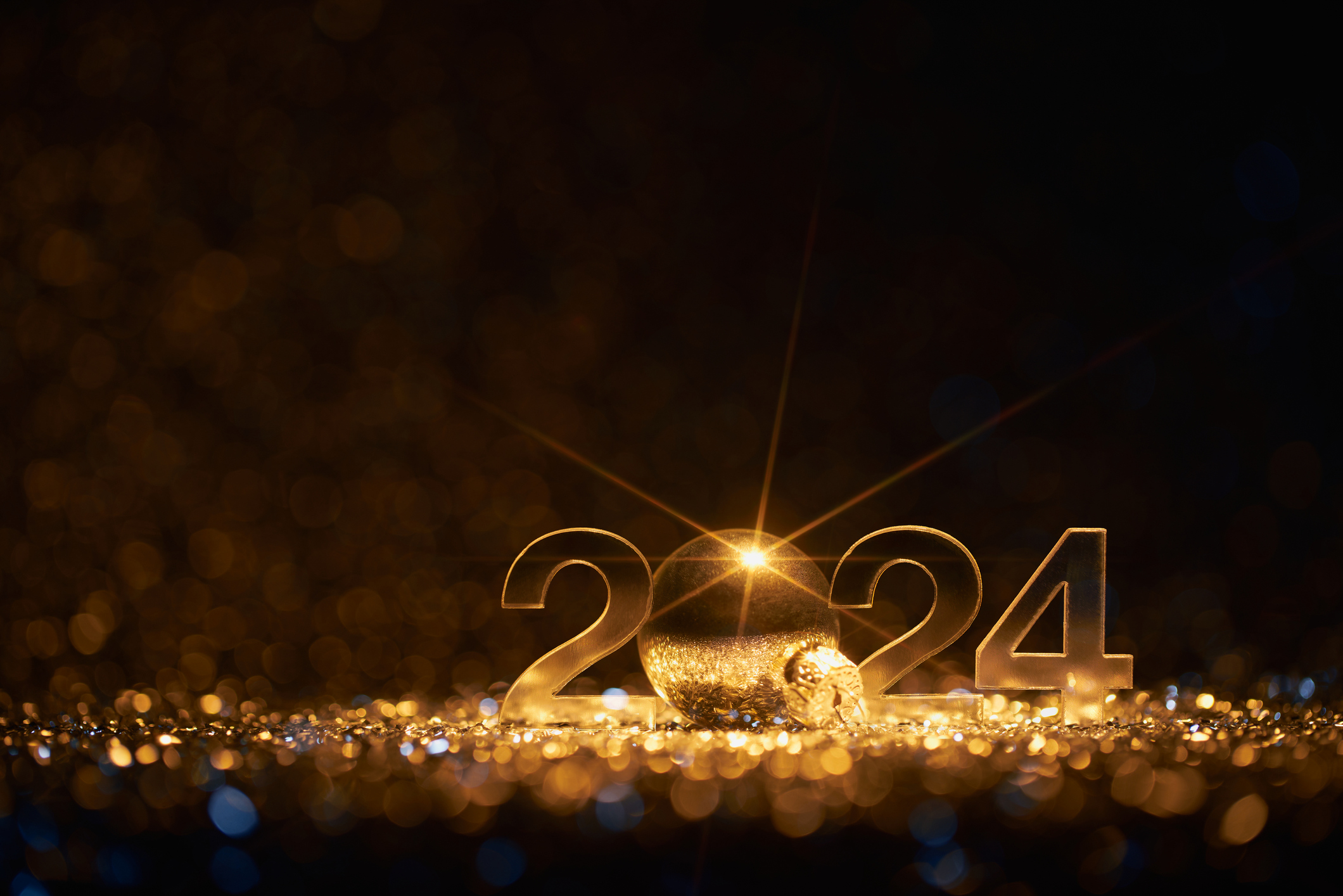 Merry Christmas and Happy New Year 2024 – Defocused Party Celebration Gold